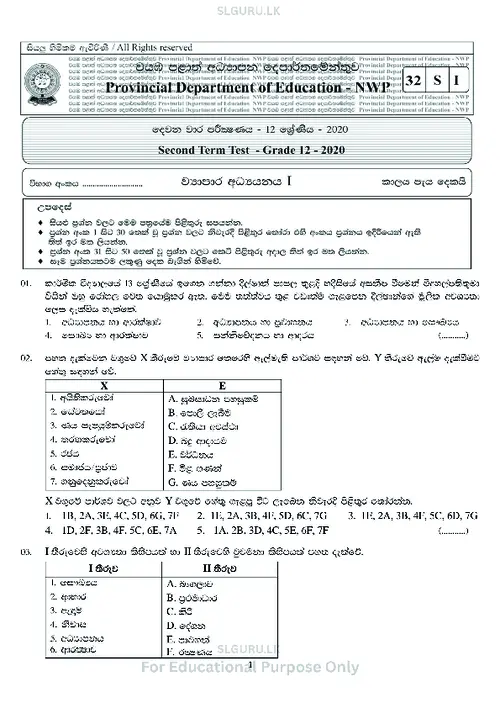 Grade 12 Business Studies Second Term 2020 North Western Province (SM) thumbnail